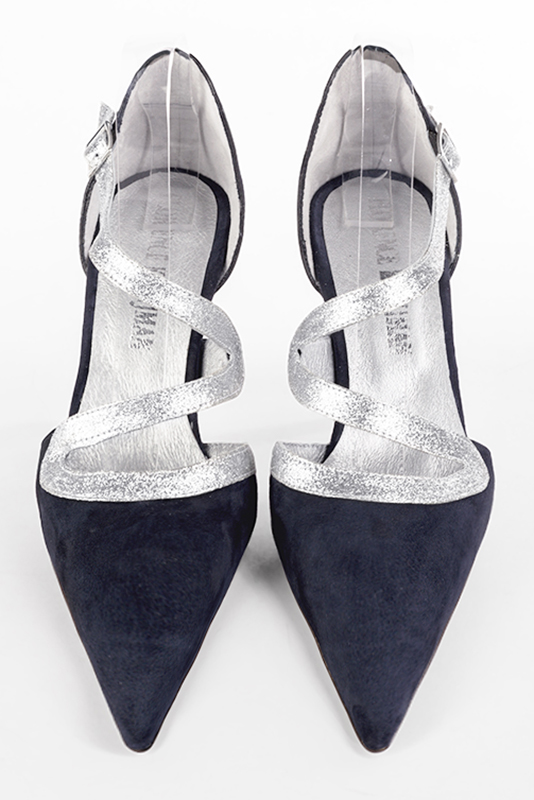 Chaussure femme brides bleu marine et argent platine Chaussure